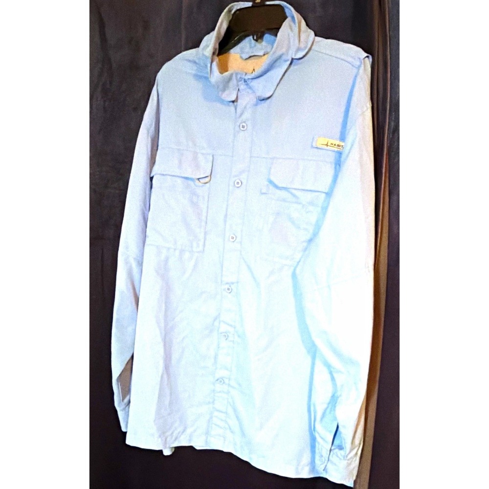 Columbia Men's Woven Polyester Solid Blue Button-Up Shirt 2XL Pockets